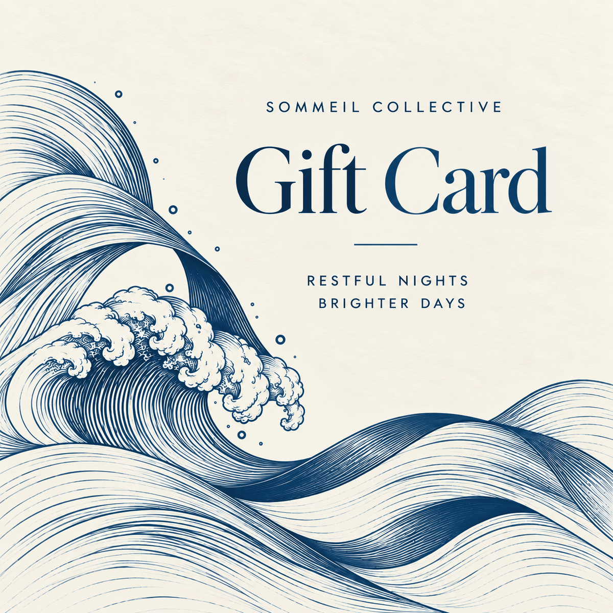 Sommeil Collective gift card: restful nights, brighter days, with hand-drawn indigo waves