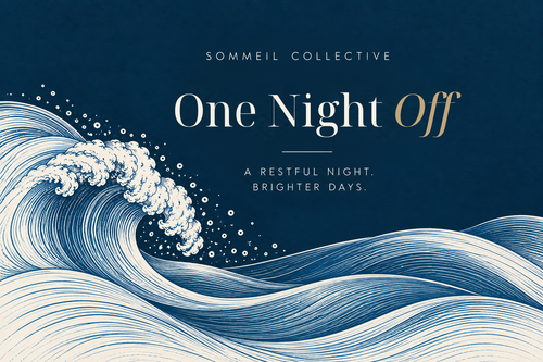 One Night Off: a restful night, brighter days, with a hand-drawn wave on a night sky